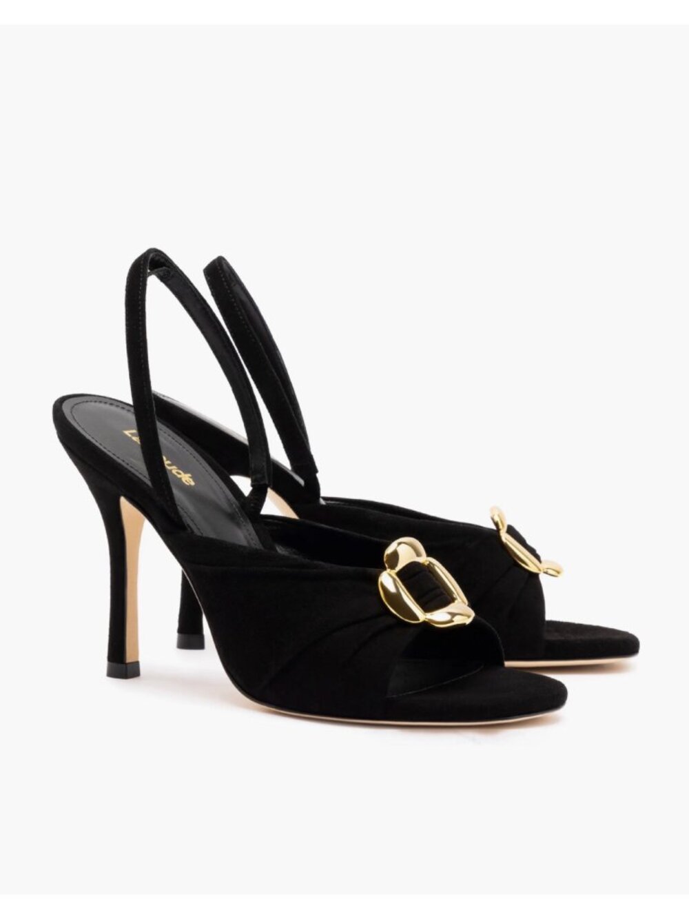 New Larroude Mayfair Slingback Sandal In Black Suede Sz 7.5